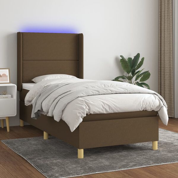 vidaXL Sommier &agrave; lattes de lit matelas et LED Marron fonc&eacute; 100x200cm