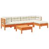 vidaXL Salon de jardin 6 pcs avec coussins cire marron bois pin massif