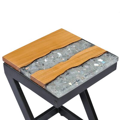 vidaXL Table basse 30x30x50 cm Bois de teck massif et polyrésine