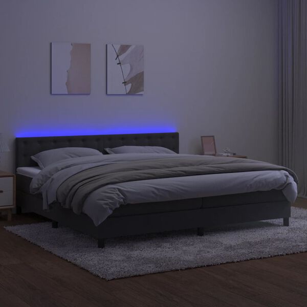 vidaXL Sommier &agrave; lattes de lit matelas et LED Gris fonc&eacute; 200x200 cm