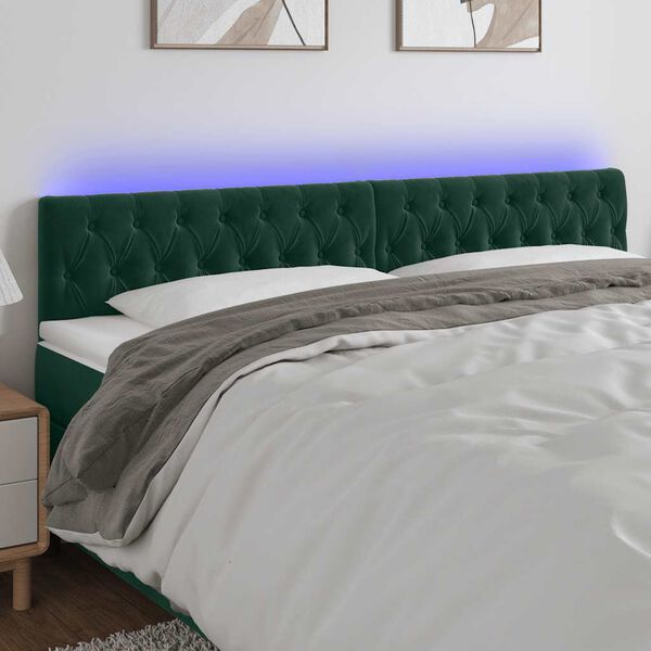 vidaXL T&ecirc;te de lit &agrave; LED Vert fonc&eacute; 200x7x78/88 cm Velours