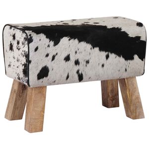 vidaXL banc 60 x 30 x 45 cm Cuir v&eacute;ritable Noir et Blanc