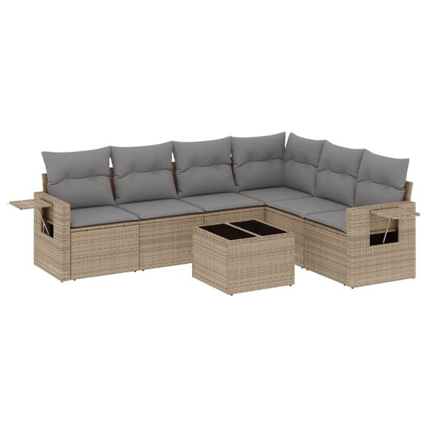 vidaXL Salon de jardin avec coussins 7 pcs beige résine tressée