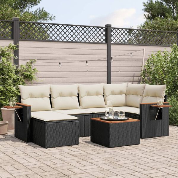 vidaXL Salon de jardin 7 pcs avec coussins noir r&eacute;sine tress&eacute;e
