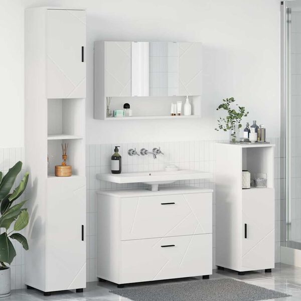 vidaXL Ensemble de mobilier de salle de bain avec tiroir 4 pcs Blanc