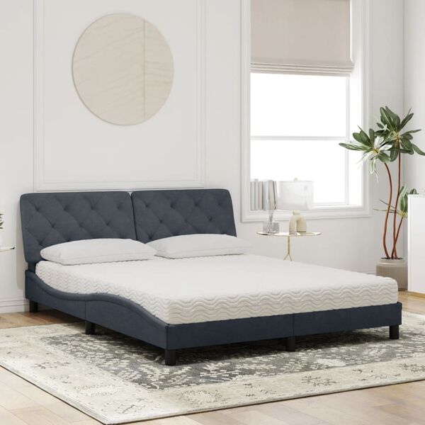 vidaXL Lit avec matelas gris fonc&eacute; 160x200 cm velours