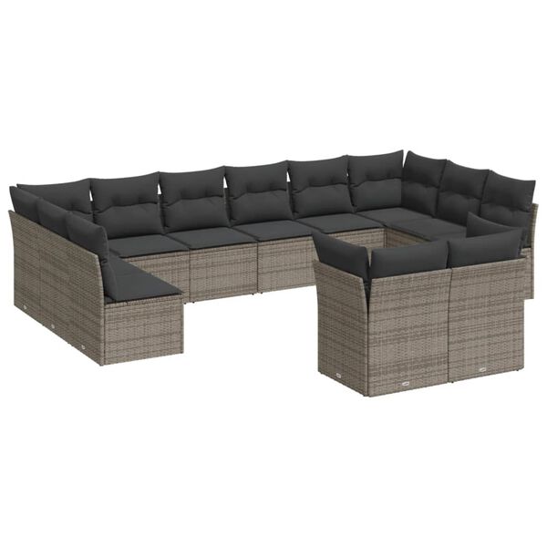 vidaXL Salon de jardin avec coussins 12 pcs gris r&eacute;sine tress&eacute;e