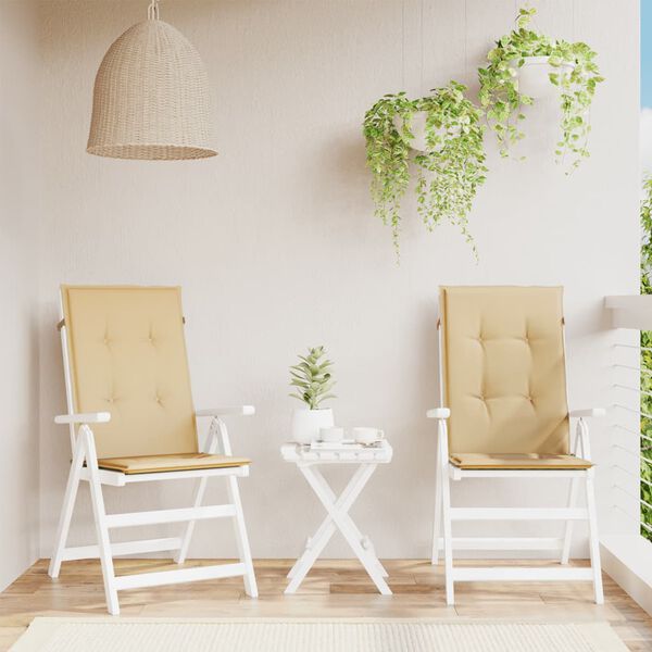 vidaXL Coussins de chaise &agrave; dossier haut lot de 2 beige m&eacute;lang&eacute; tissu