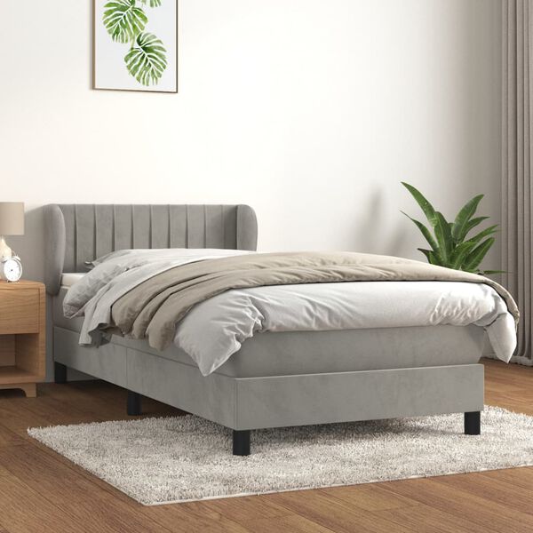 vidaXL Sommier &agrave; lattes de lit et matelas Gris clair 80x200 cm Velours