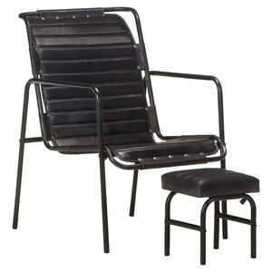 vidaXL Fauteuil de relaxation avec repose-pied Noir Cuir v&eacute;ritable