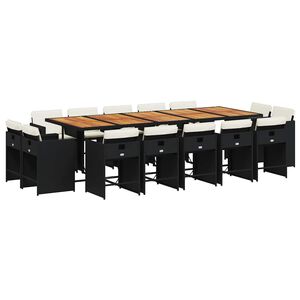 vidaXL Ensemble &agrave; manger de jardin 15 pcs coussins noir r&eacute;sine tress&eacute;e