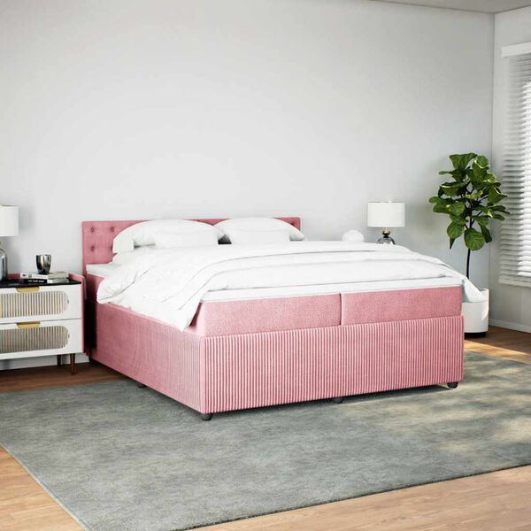 vidaXL Sommier &agrave; lattes de lit avec matelas Rose 200x200 cm Velours