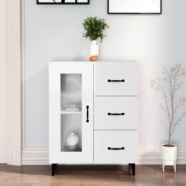 vidaXL Buffet Blanc brillant 69,5x34x90 cm Bois d'ing&eacute;nierie