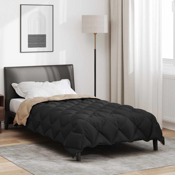 vidaXL Duvet d'hiver Noir et Taupe 220 x 140 cm Microfibre