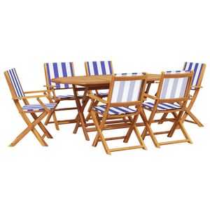 vidaXL Ensemble &agrave; manger de jardin 7 pcs bleu blanc tissu bois massif