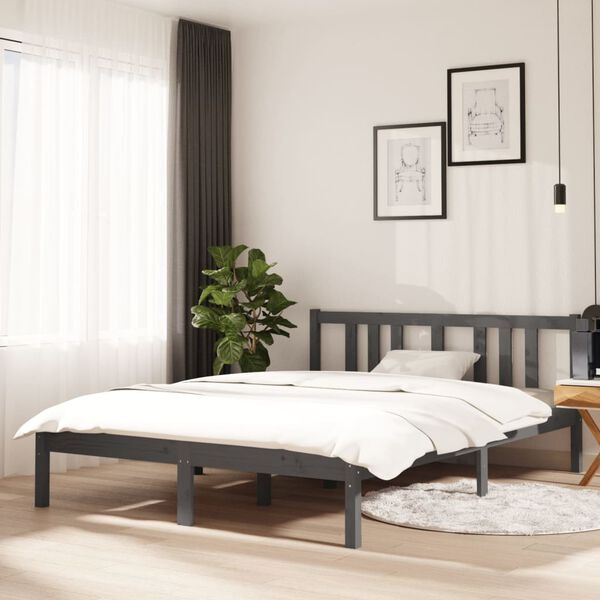 vidaXL Cadre de lit sans matelas gris bois massif 135x190 cm