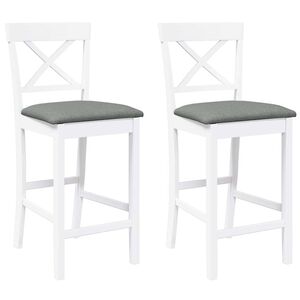 vidaXL Tabourets de bar avec coussins (lot de 2) en bois massif blanc et caoutchouc