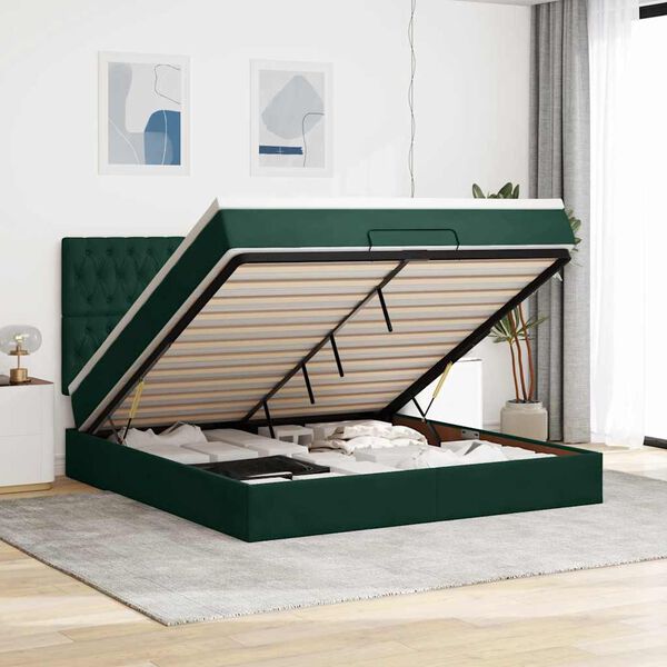 VidaXL Cadre de lit ottoman avec matelas vert fonc&eacute; 180x200cm velours