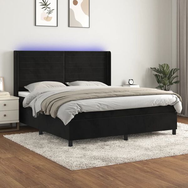 vidaXL Sommier &agrave; lattes de lit matelas et LED Noir 180x200 cm Velours