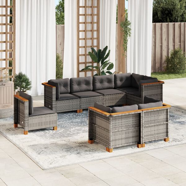 vidaXL Salon de jardin 8 pcs avec coussins gris r&eacute;sine tress&eacute;e
