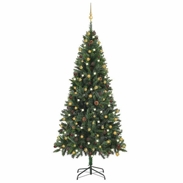 vidaXL Arbre de No&euml;l artificiel pr&eacute;-&eacute;clair&eacute; et boules vert 210 cm