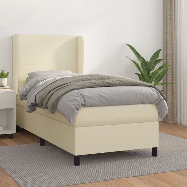 vidaXL Sommier &agrave; lattes de lit avec matelas Cr&egrave;me 100x200cm Similicuir