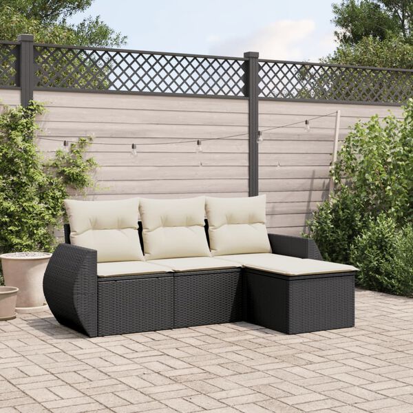 vidaXL Salon de jardin 4 pcs avec coussins noir r&eacute;sine tress&eacute;e