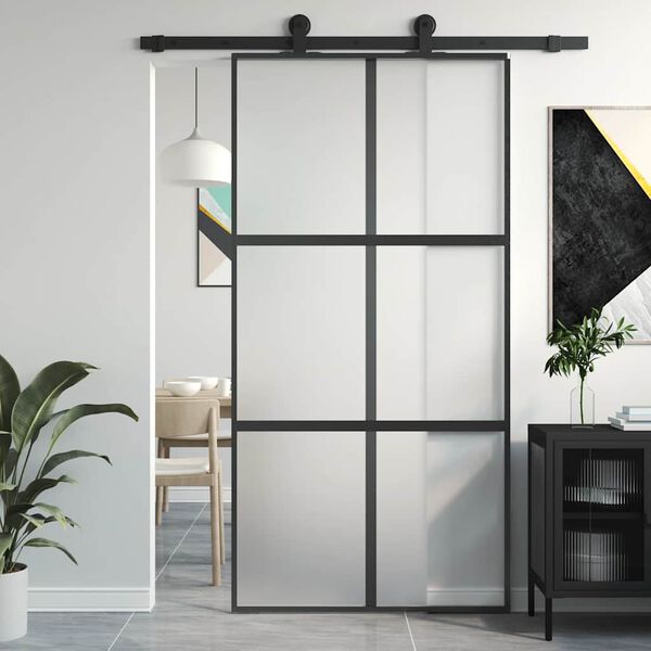 vidaXL Porte coulissante noir 102,5x205 cm verre tremp&eacute; aluminium