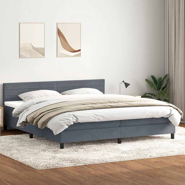 vidaXL Sommier &agrave; lattes de lit et matelas gris fonc&eacute; 180x210cm velours