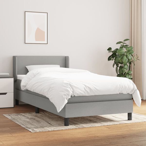 vidaXL Sommier &agrave; lattes de lit et matelas Gris clair 90x190 cm Tissu