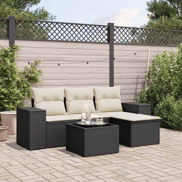 vidaXL Salon de jardin 5 pcs avec coussins noir r&eacute;sine tress&eacute;e