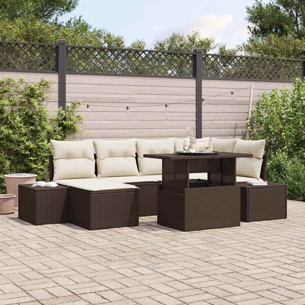 vidaXL Ensemble de canap&eacute; de jardin avec coussin 7 pcs Marron et cr&egrave;me