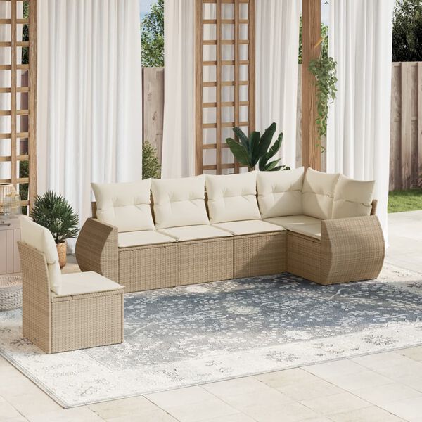vidaXL Salon de jardin avec coussins 6 pcs beige r&eacute;sine tress&eacute;e