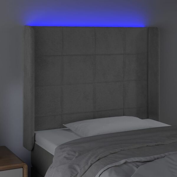 vidaXL T&ecirc;te de lit &agrave; LED Gris clair 83x16x118/128 cm Velours