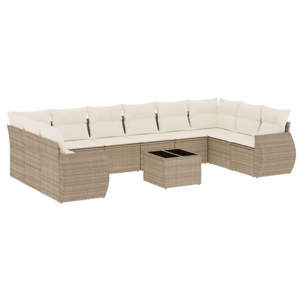 vidaXL Salon de jardin 11 pcs avec coussins beige r&eacute;sine tress&eacute;e