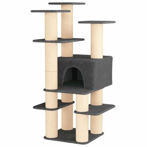 vidaXL Arbre &agrave; chat avec poteaux &agrave; griffer en sisal Gris fonc&eacute; 161 cm