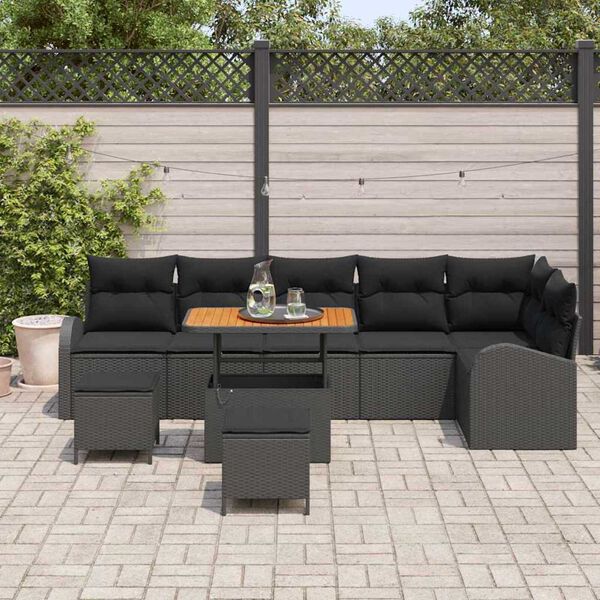 vidaXL Ensemble de canap&eacute; de jardin avec coussin 9 pcs Noir