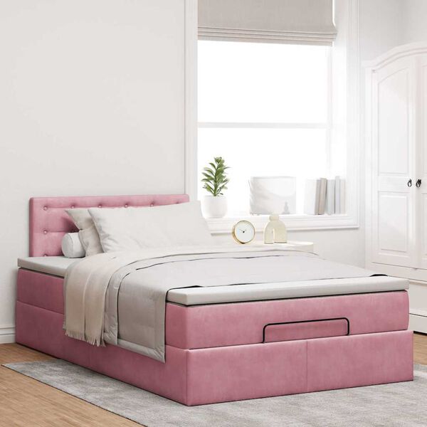 vidaXL Cadre de lit ottoman avec matelas rose 120x200 cm velours