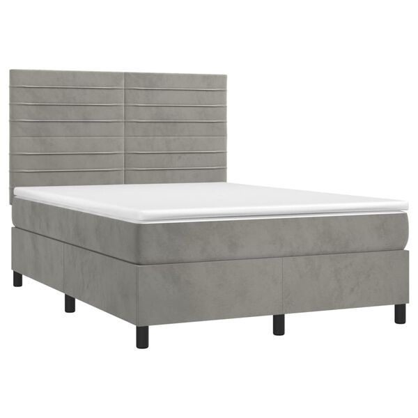 vidaXL Sommier &agrave; lattes de lit et matelas Gris clair 140x190cm Velours