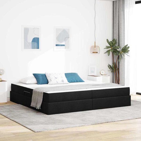 vidaXL Lit avec rangement et matelas Noir 200 x 200 cm Polyester