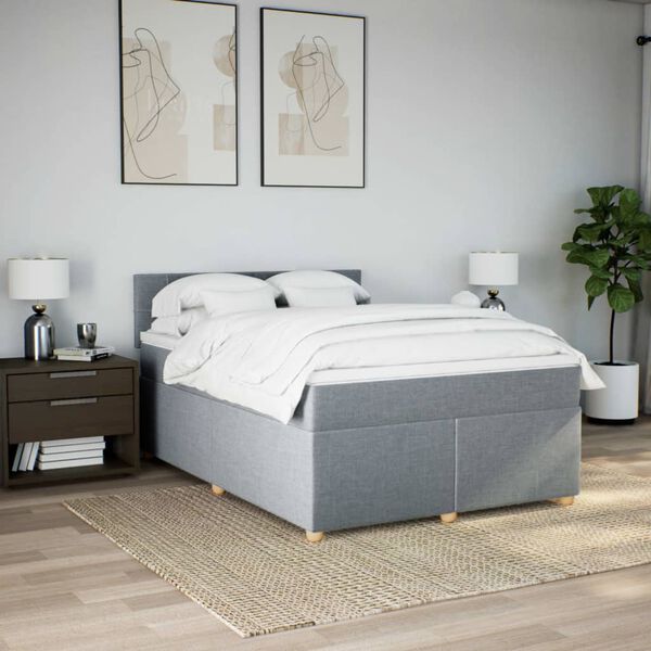vidaXL Sommier &agrave; lattes de lit avec matelas Gris clair 140x190cm Tissu