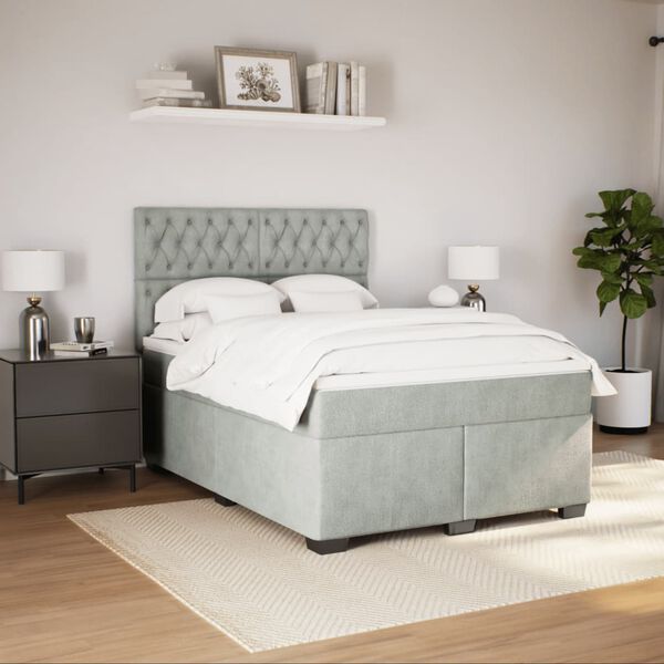 vidaXL Sommier &agrave; lattes de lit et matelas Gris clair 140x190cm Velours