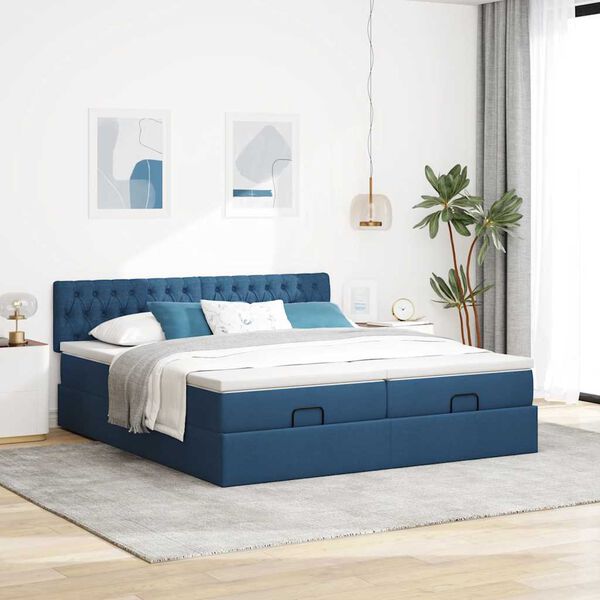VidaXL Cadre de lit ottoman avec matelas bleu 200x200cm tissu