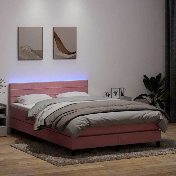 vidaXL Sommier &agrave; lattes de lit avec matelas et LED rose 140x220 cm velours