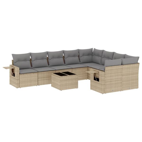 vidaXL Salon de jardin avec coussins 10 pcs beige r&eacute;sine tress&eacute;e
