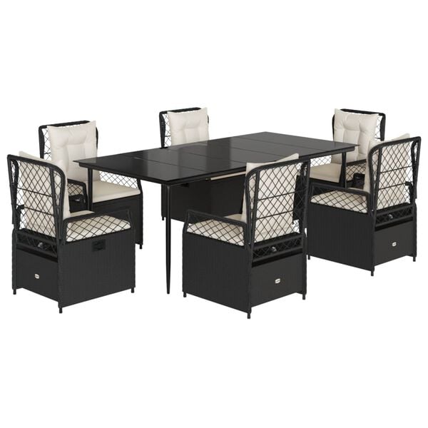 vidaXL Ensemble &agrave; manger de jardin coussins 7pcs Noir R&eacute;sine tress&eacute;e