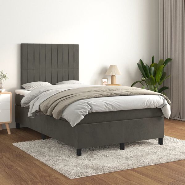 vidaXL Sommier &agrave; lattes de lit et matelas gris fonc&eacute; 120x190cm velours
