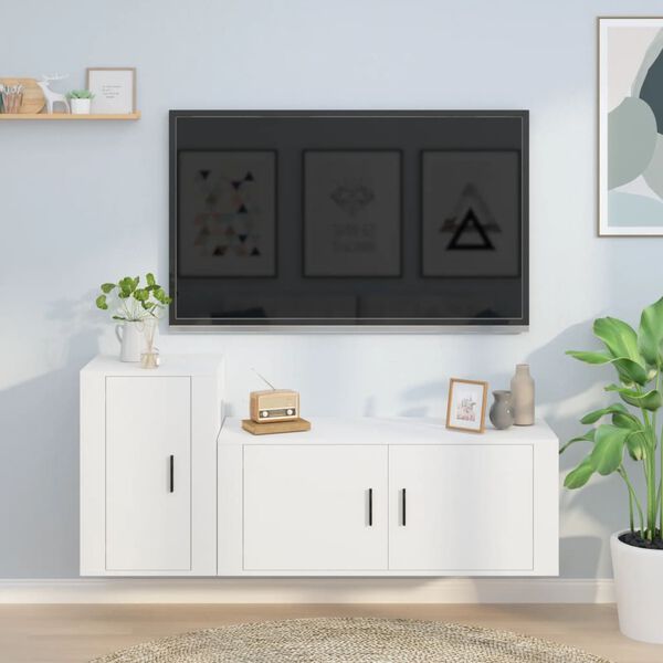 vidaXL Ensemble de meubles TV 2 pcs Blanc Bois d'ing&eacute;nierie