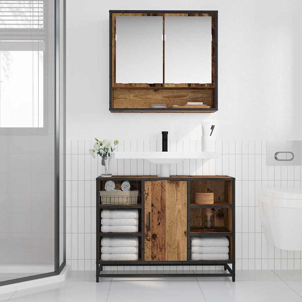 vidaXL Cabinet de salle de bain avec porte Bois Ancien 80 x 33 x 60 cm