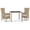 vidaXL Ensemble &agrave; manger de jardin et coussins 3 pcs Beige poly rotin